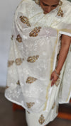 Cream Block Printed Cotton Suit - 3637