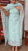 Aqua Blue Embroidered Crushed Organza Suit - PFV4 - A1