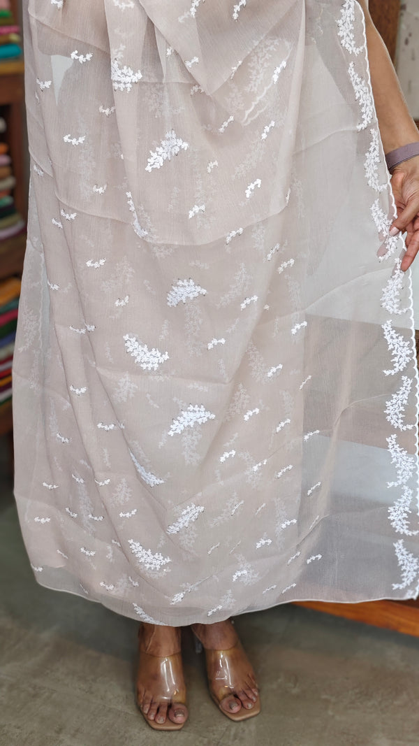 Nude Peach Embroidered Crushed Organza Suit - PFV4 - A1