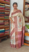 Cream and Mauve Printed Desi Tussar Silk Saree - EX2831