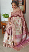 Mauve and Cream Printed Desi Tussar Silk Saree - EX2831