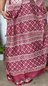 Cream and Maroon Printed Desi Tussar Silk Saree - EX2843