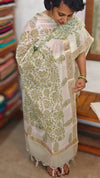 Off white and Green Net Kota Suit with Applique and Embroidery - 4221