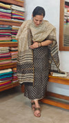 Black and Beige Block Printed Chanderi Silk Suit - MC059