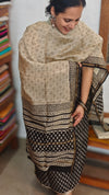 Black and Beige Block Printed Chanderi Silk Suit - MC059
