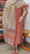 Brick Red and Beige Block Printed Chanderi Silk Suit - MC059