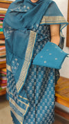 Blue Block Printed Chanderi Silk Suit - MC059