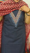 Navy Blue Cotton Suit with hand embroidery - XC33