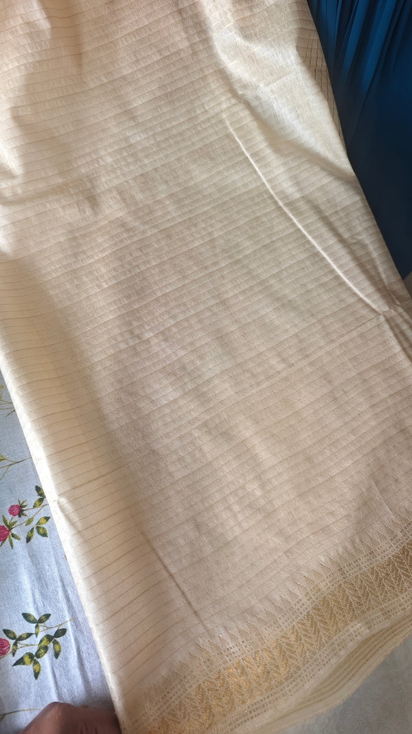 Light Beige and Gold Mini Checks Semi Silk Saree - TR26