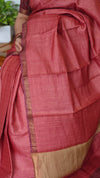 Peach and Wine Zari Checked Desi Tussar Silk Saree - KPR3