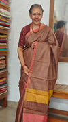 Chocolate Mauve Zari Checked Desi Tussar Silk Saree - KPR3