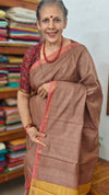 Chocolate Mauve Zari Checked Desi Tussar Silk Saree - KPR3