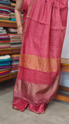 Dark Pink and Mauve Zari Checked Desi Tussar Silk Saree - KPR3