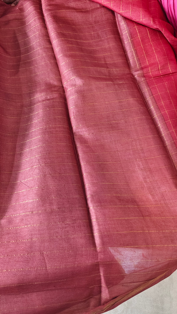 Dark Pink and Mauve Zari Checked Desi Tussar Silk Saree - KPR3