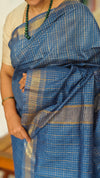 True Blue Mini Checks Semi Silk Saree - BGR8
