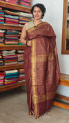 Wine Brown Mini Checks Semi Silk Saree - BGR8