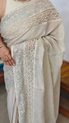 Beige Kota Saree with Embroidery and Crochet Lace - 35BT