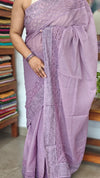 Dark Lavender Kota Saree with Embroidery and Crochet Lace - 35BT