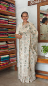 Light Beige and Teal Green Cross Stitch Embroidered Kota Saree - 5033