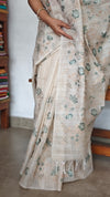 Light Beige and Teal Green Cross Stitch Embroidered Kota Saree - 5033