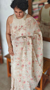 Light Beige and Peach Kota Saree with Cross Stitch Embroidery - 5033