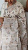 Light Beige and Taupe Kota Saree with Cross Stitch Embroidery - 5033