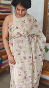 Light Beige and Purple Kota Saree with Cross Stitch Embroidery - 5033