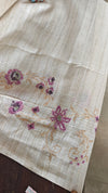 Light Beige and Purple Kota Saree with Cross Stitch Embroidery - 5033