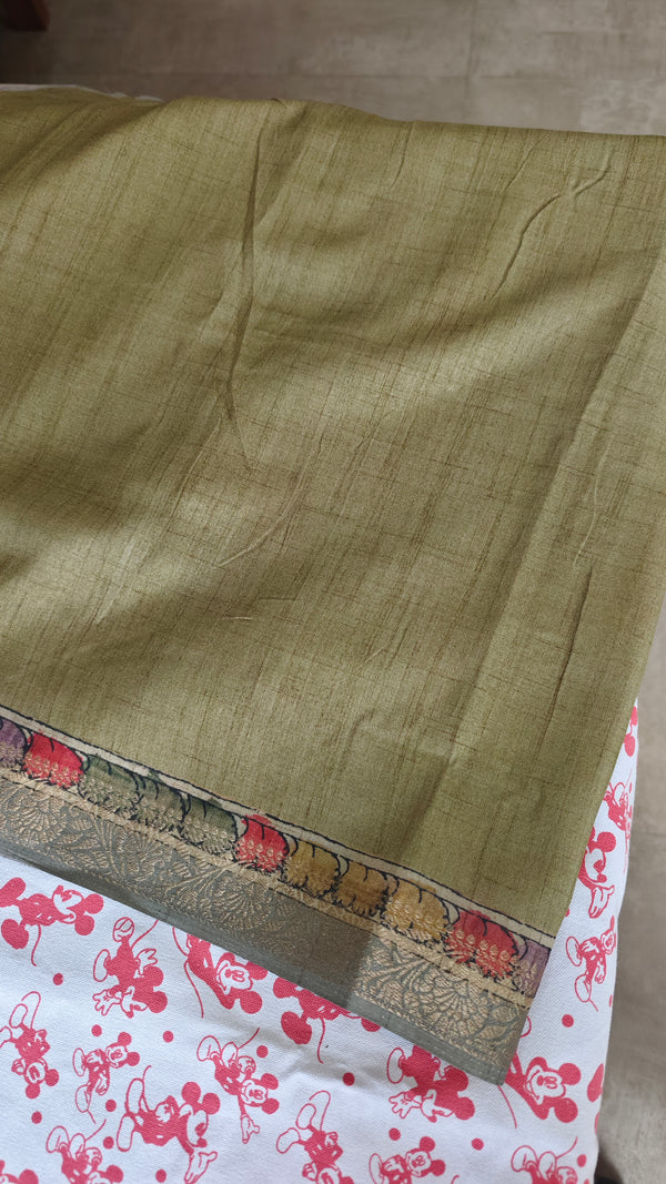 Kalamkari printed saree with Banarasi Borders