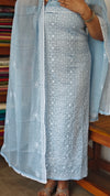 Steel Blue EmbroiderCrushed Organza Suit - 7292