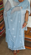 Steel Blue EmbroiderCrushed Organza Suit - 7292