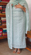 Sea Green Embroidrered Crushed Organza Suit - 7292
