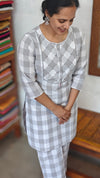 White and Grey Checks Cotton Coord Set