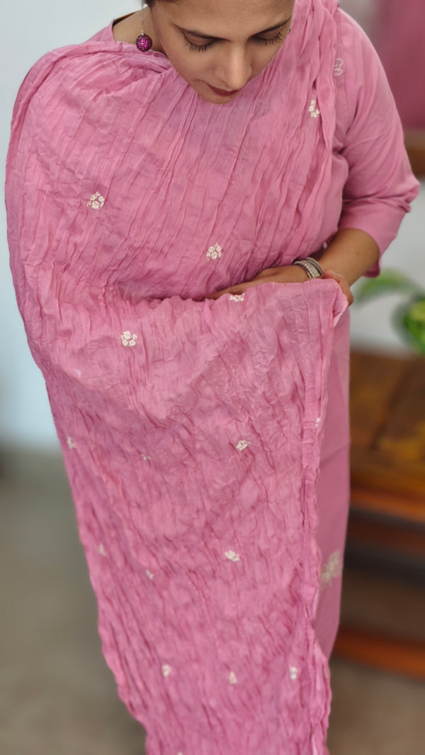 Pink Cotton 3 piece cotton kurti set