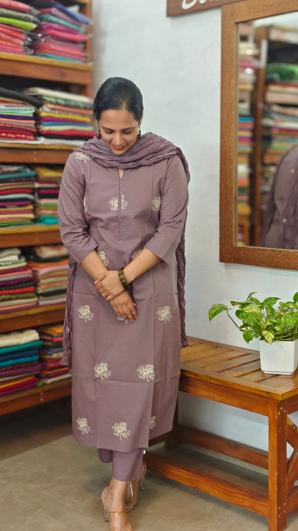 Purple Mauve 3 piece cotton kurti set - RC69