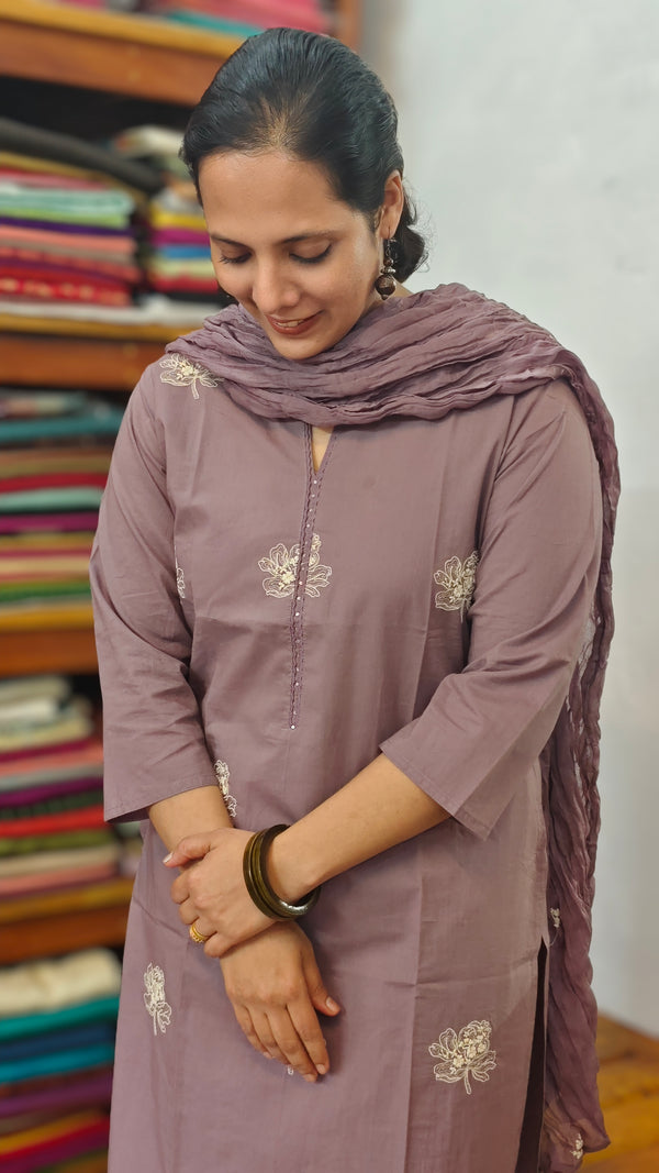 Purple Mauve 3 piece cotton kurti set - RC69
