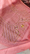 Dark Peach Linen Tissue Embroidered Saree - JL391