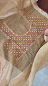 Golden Beige Linen Tissue Embroidered Saree - JL391