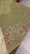 Moss Green Linen Tissue Embroidered Saree - JL391 - 3