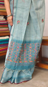 Ice Blue Linen Tissue Embroidered Saree - JL391 - 1