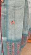 Ice Blue Linen Tissue Embroidered Saree - JL391 - 1