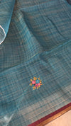 Ice Blue Linen Tissue Embroidered Saree - JL391 - 1