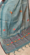 Ice Blue Linen Tissue Embroidered Saree - JL391 - 2