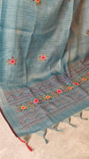 Ice Blue Linen Tissue Embroidered Saree - JL391 - 2