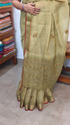 Green Linen Tissue Embroidered Saree - JL391 - 4