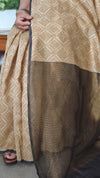 Beige Printed Chanderi Saree with Zari Palla - T833
