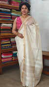 Off white and Gold Mini Checks Pure Tussar Silk Saree - DA42