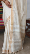 Off white and Gold Mini Checks Pure Tussar Silk Saree - DA42