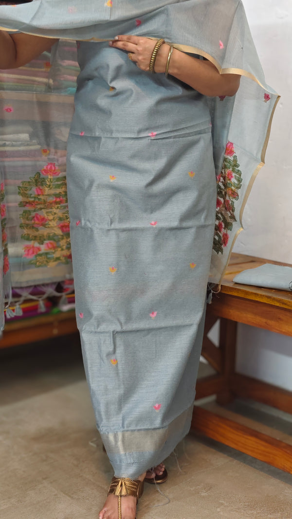 Grey Jamdani Linen Chanderi Suit - DL73 - 2
