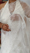Milky White Crushed Organza Saree - R4311